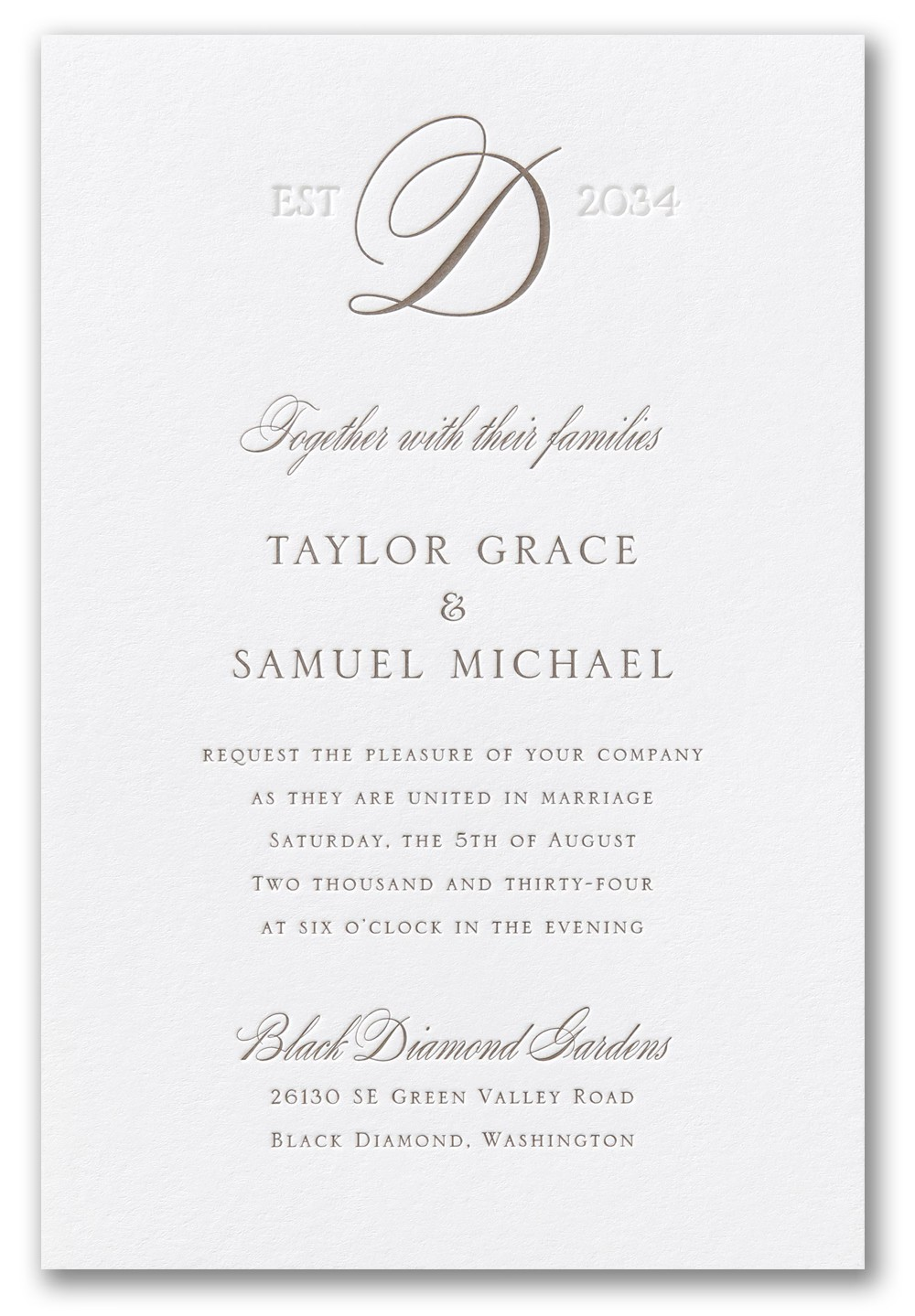 5 x 7 Letterpress Wedding Invitation