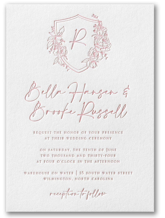 5 x 7 Letterpress Wedding Invitation