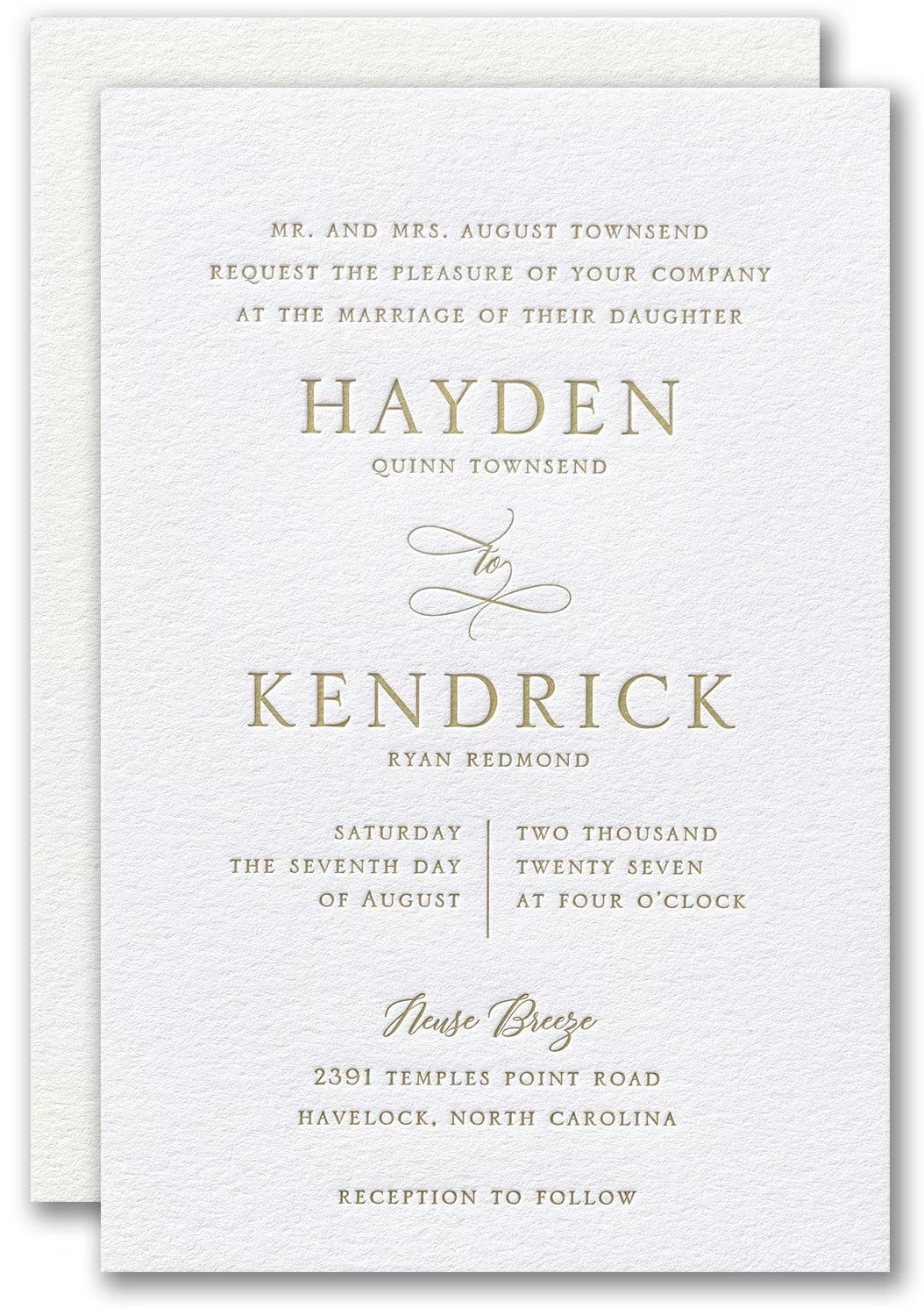 5 x 7 Letterpress Wedding Invitation